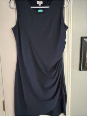 Women's Navy Sleeveless Draped Sheath Dress